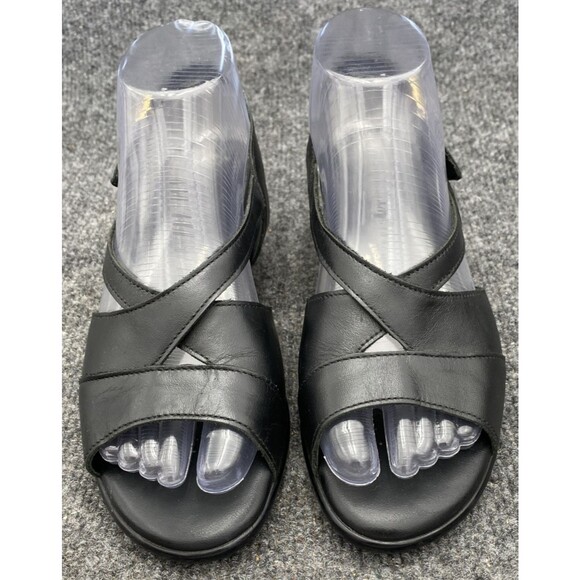 SAS Caress Cross Strap Sandals Size 6 W | Black Leather Comfort Wedge - Picture 10 of 16